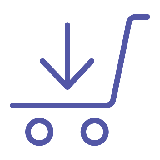 shopping cart with an arrow pointing down to represent the low cost of getting a business website from brambaly